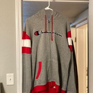 Men’s Champion Zip Up Sweatshirt Hoodie red white blue USA new without tags